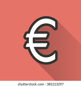 Euro   icon with long shadow, flat design. Vector illustration.