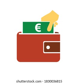 Euro Icon Money with White Background and Wallet