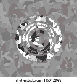 euro icon on grey camouflage texture