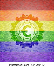 euro icon on mosaic background with the colors of the LGBT flag