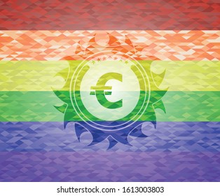 euro icon on mosaic background with the colors of the LGBT flag