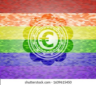 euro icon on mosaic background with the colors of the LGBT flag