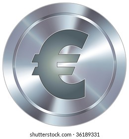 Euro icon on round stainless steel modern industrial button