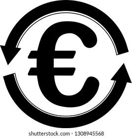 Euro icon in round circle broken with arrows to denote money circulation or distribution.