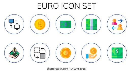 euro icon set. 10 flat euro icons.  Collection Of - transfer, money, pound sterling, coin, dollar