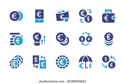 Euro icon set. Duotone color. Vector illustration. Containing euro, coin, currency exchange, exchange, smartphone, price, insurance.