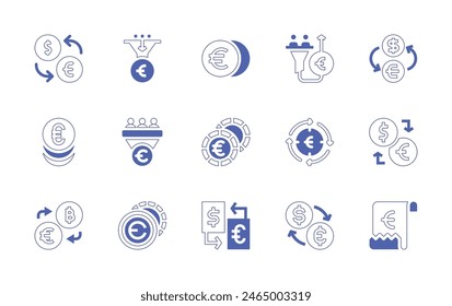 Euro icon set. Duotone style line stroke and bold. Vector illustration. Containing euro, bill, currency exchange, exchange rate, money exchange, return, revenue, sales pipeline.