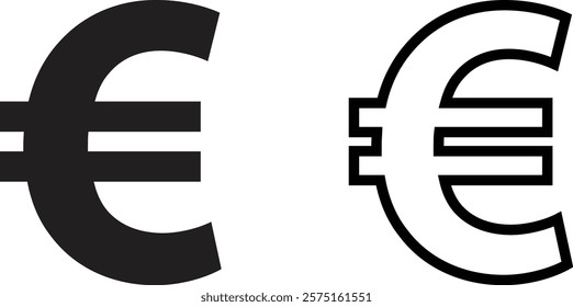 Euro icon set in flat and outline styles . European currency symbol . Euro money icon vector