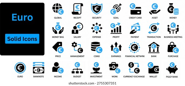 Euro icon set silhouette vector 