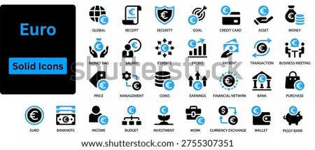 Euro icon set silhouette vector 