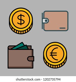 euro icon set. vector set about wallet and coin icons set.