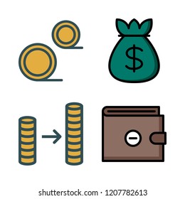 euro icon set. vector set about wallet, coins, money bag and coin stack icons set.