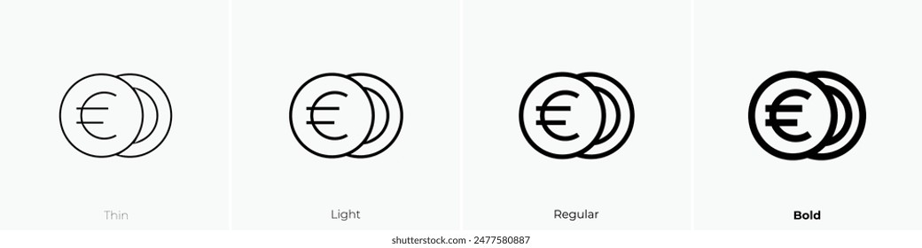 icono del euro. Diseño de estilo fino, ligero, regular y audaz aislado sobre fondo blanco