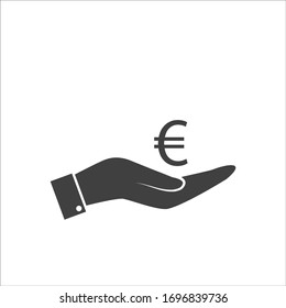 Euro icon vector. Hand holding Euro icon on a white background.