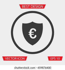 Euro Icon - Vector illustration of euro badge icon in circle, on gray background. Badge Icon. Currency Icon. Finance Icon.