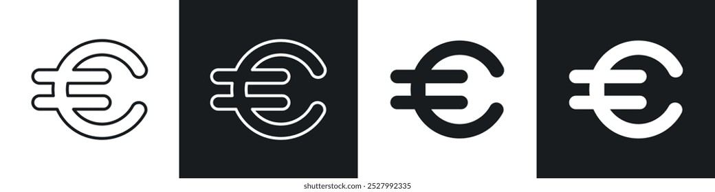 Conjunto de iconos de Vector de iconos de euro relleno negro y estilo delineado.