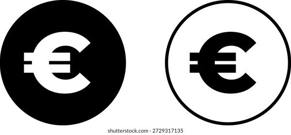 Conjunto de iconos de Vector de iconos de euro con estilo relleno y delineado en negro.