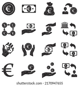 Euro-Symbole. Black Scribble Design. Vektorgrafik.