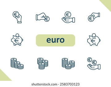 Euro icons. Coin, coins, cash, money, currency, payment, investment, savings vector icon set