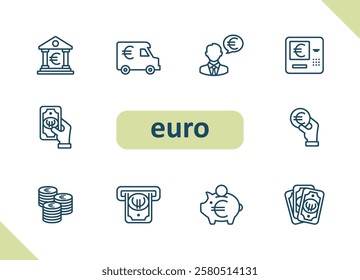Euro icons. Currency, money, payment, savings, investment vector icon set