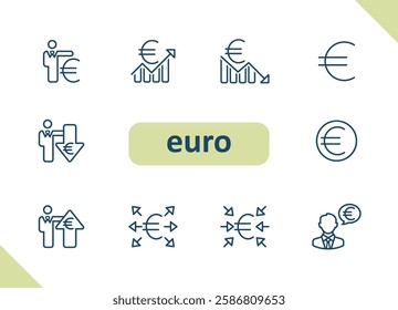 Euro icons. Currency, money, payment, savings, investment vector icon set