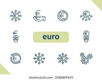 Euro icons. Currency, money, payment, savings, investment vector icon set