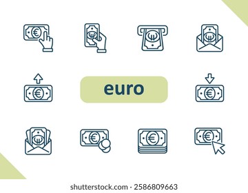 Euro icons. Currency, money, payment, cash, savings, investment vector icon set