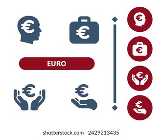 Euro icons. Head, thinking, wealth, briefcase, suitcase, hands, Euro symbol icon. Professional, 32x32 pixel perfect vector icon.