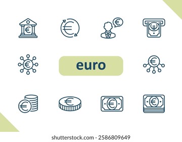 Euro icons. Money, currency, payment, savings, investment vector icon set