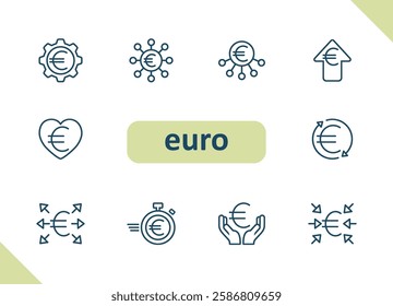 Euro icons. Money, currency, payment, savings, investment vector icon set