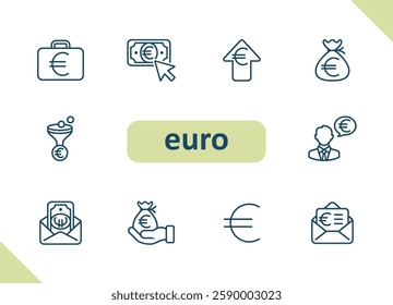 Euro icons. Money, currency, payment, savings, investment vector icon set