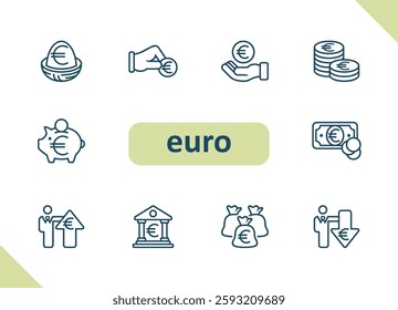 Euro icons. Money, currency, payment, savings, investment vector icon set