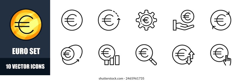 Conjunto de iconos del euro. Moneda en euros. Estilo lineal. Iconos vectoriales