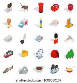 Euro icons set. Isometric set of 25 euro vector icons for web isolated on white background