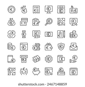 Euro icons set. Vector line icons. Black outline stroke symbols