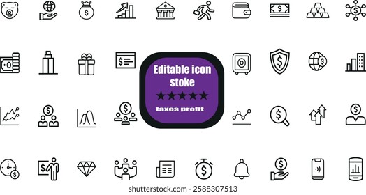 Euro icons set. Vector line icons. Black outline stroke symbols