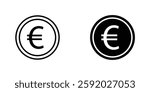 Euro icons. stroke line and black solid icons