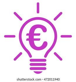 Euro Idea Bulb icon. Vector style is flat iconic symbol with rounded angles, violet color, white background.