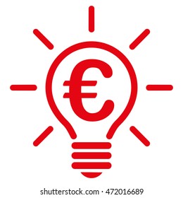 Euro Idea Bulb icon. Vector style is flat iconic symbol with rounded angles, red color, white background.