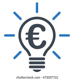 Euro Idea Bulb icon. Vector style is bicolor flat iconic symbol with rounded angles, smooth blue colors, white background.