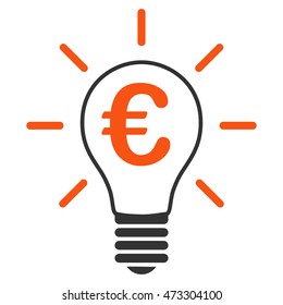 Euro Idea Bulb icon. Vector style is bicolor flat iconic symbol with rounded angles, orange and gray colors, white background.