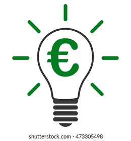 Euro Idea Bulb icon. Vector style is bicolor flat iconic symbol with rounded angles, green and gray colors, white background.