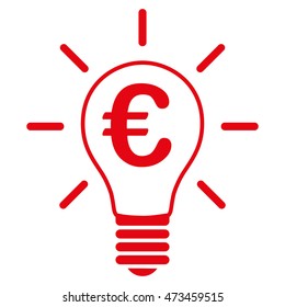Euro Idea Bulb icon. Vector style is flat iconic symbol with rounded angles, red color, white background.