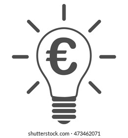 Euro Idea Bulb icon. Vector style is flat iconic symbol with rounded angles, gray color, white background.