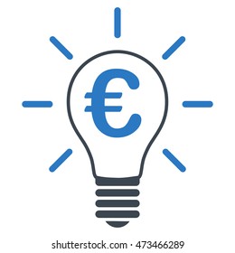 Euro Idea Bulb icon. Vector style is bicolor flat iconic symbol with rounded angles, smooth blue colors, white background.