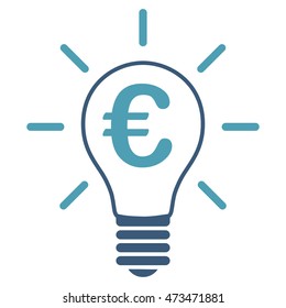 Euro Idea Bulb icon. Vector style is bicolor flat iconic symbol with rounded angles, cyan and blue colors, white background.