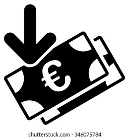 Euro Income vector icon. Style is flat symbol, black color, rounded angles, white background.