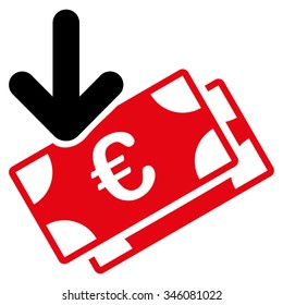 Euro Income vector icon. Style is bicolor flat symbol, intensive red and black colors, rounded angles, white background.