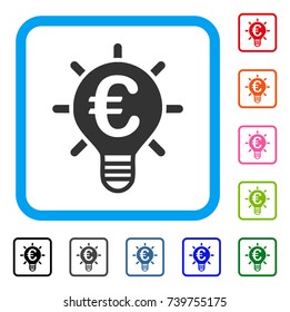 Euro Innovation icon. Flat gray iconic symbol inside a light blue rounded square. Black, gray, green, blue, red, orange color additional versions of Euro Innovation vector.