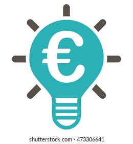 Euro Innovation icon. Vector style is bicolor flat iconic symbol with rounded angles, grey and cyan colors, white background.